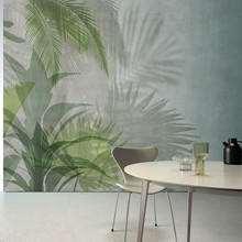 北欧风棕榈叶植物壁纸沙发卧室书房茶室墙纸现代简约热带植物壁画
