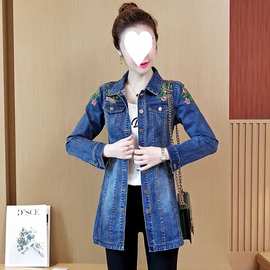 2024春秋季新款外套女中长款牛仔衣夹克女装牛仔风衣刺绣牛仔外套