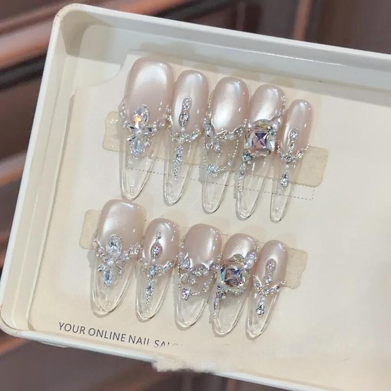 【Moonlight Crystal】Purely Handmade High-End Cat-Eye Nail Art, Elegant and Versatile Fairy-Style Nail Design