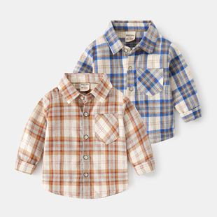 Children's Plaid Shirt Korean Style Children's Clothing Boys Long-Sleeved Shirt Fashionable Baby Casual Top Dropshipping
