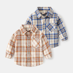 Children's plaid shirt, Korean style children's clothing, boys' long-sleeved shirt, fashionable baby casual top, one piece drop shipping