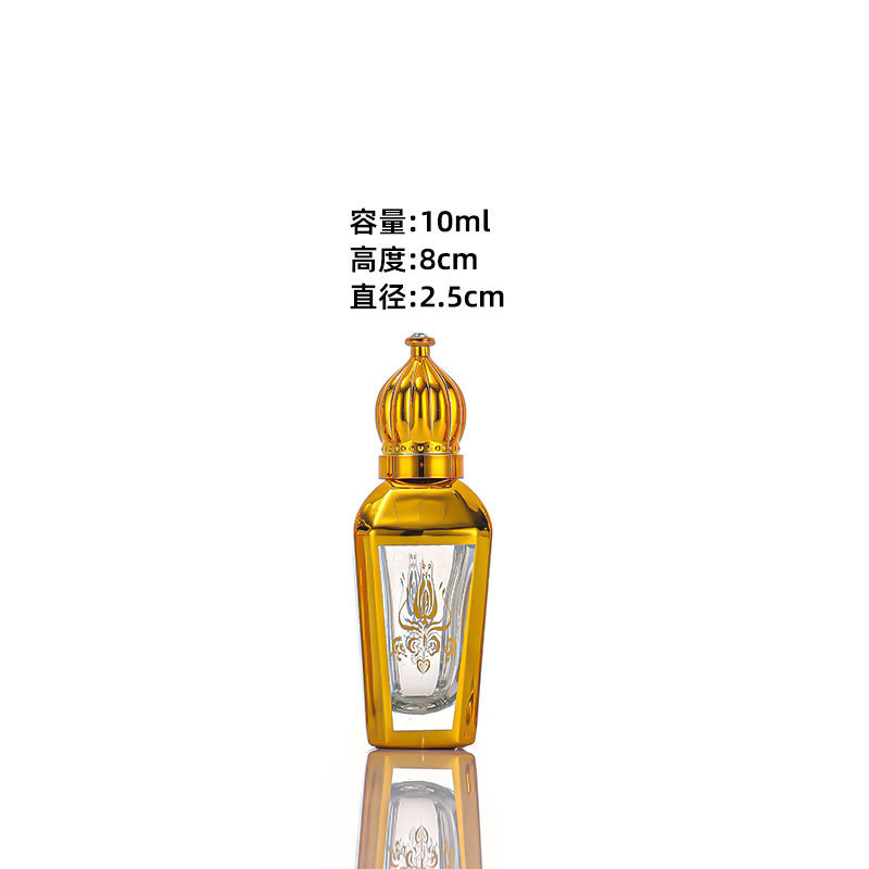 新しい中東電気メッキホットスタンピングパターンエッセンシャルオイルローラーボールガラスボトルポータブル旅行ホットスタンピング香水空ボトル|undefined