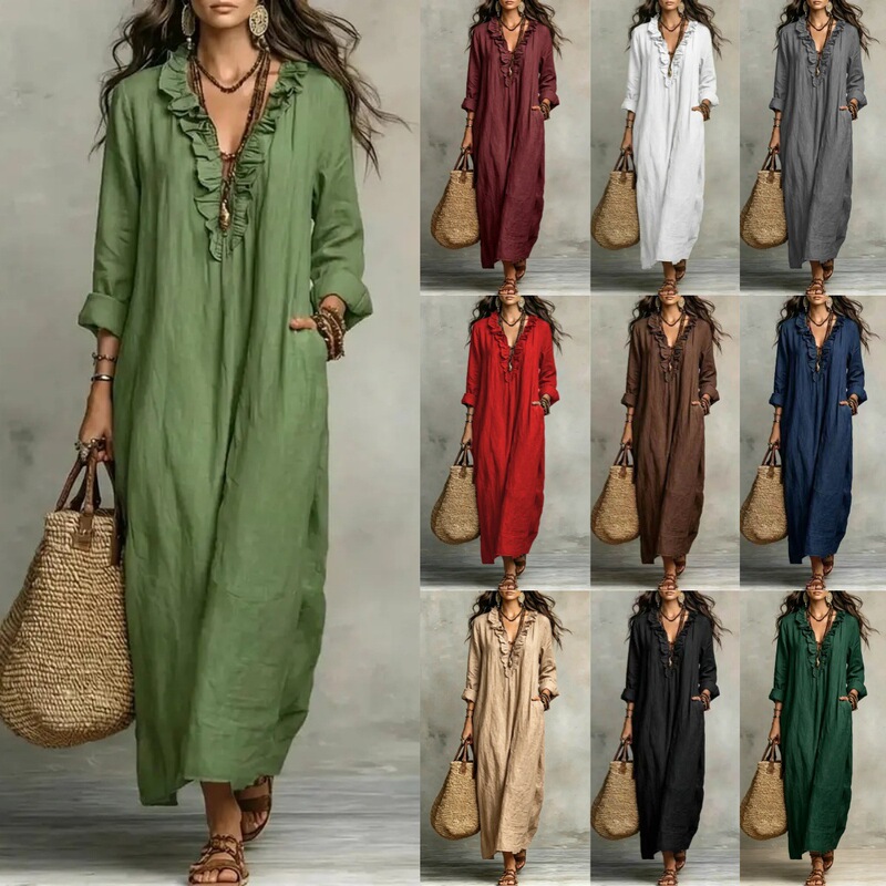 European and American independent sites, Amazon, AliExpress 2026 Spring and Autumn New Bohemian Long-Sleeve Floor-Length Dress for Women European and American independent sites, Amazon, AliExpress 2026 Spring and Autumn New Bohemian Long-Sleeve Floor-Length Dress for Women