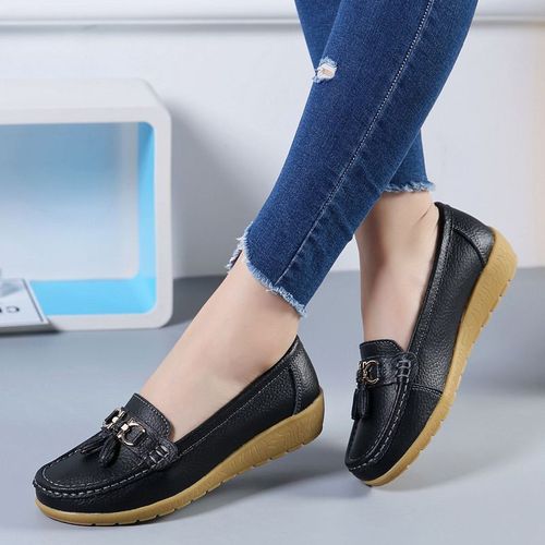 Women's New Fashionable Soft Leather Shoes, Comfortable Non-Slip, Soft Bottom, Dou Dou Shoes, Women's Platform Heel, Thick Sole, for Middle-Aged and Elderly Mothers