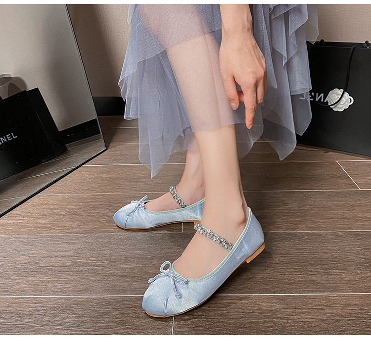 Giày búp bê nữ Mary Jane mũi tròn đế bằng, gót thấp 1–3 cm — Lụa thật màu hồng, Lụa thật màu trắng, Màu xanh lam lụa thật chi tiết 24