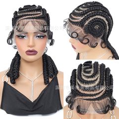 16インチフルレースおさげかつら化学繊維編み女性黒人おさげの髪のカバ-ブラッドレースwig