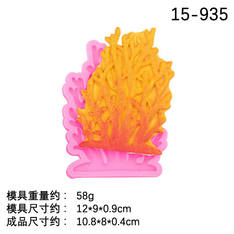 Gran sirena mar hierba coral fondant molde de silicona DIY epoxi decoración ritmo seco arcilla suave