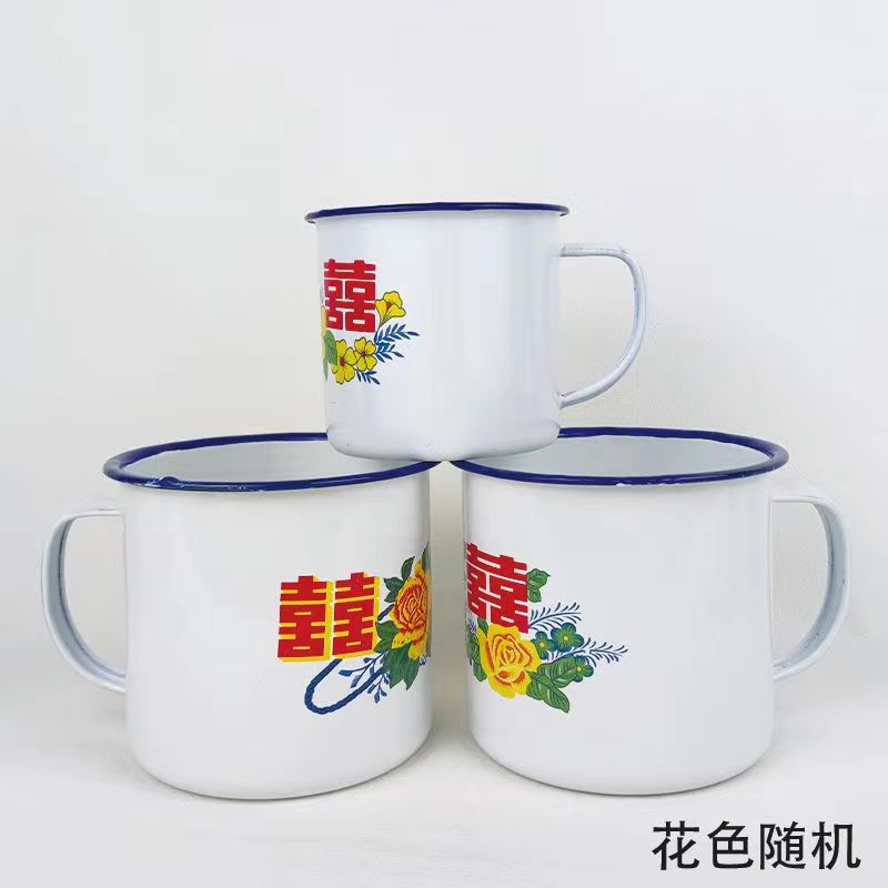Taza de esmalte nostálgico esmalte taza de té retrógrado taza de agua de gran capacidad taza de marca de taza de hierro caja de regalo de agua potable