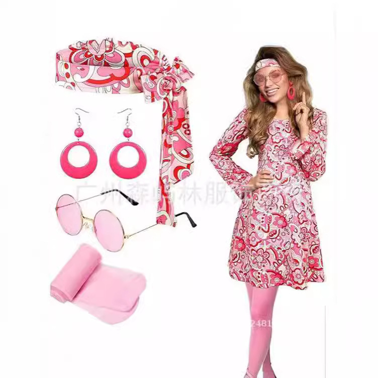 Cross-border European and American New Products Carnival Halloween dress 7080 s Hippie Ladies Headband Performance dress