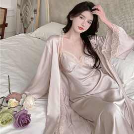性感吊带睡衣女夏天2022年新款冰丝高级感纯欲风带胸垫睡裙两件套