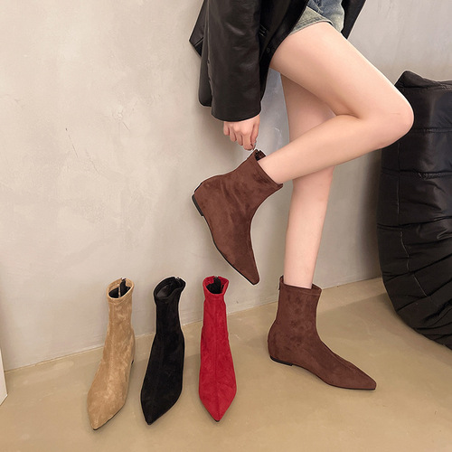 Compact Low-Heeled Brown Retro Short Boots for Slim Women: Spring and Summer New French-Style Short Boots and Barefoot Boots