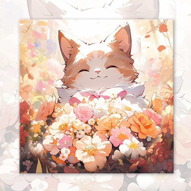 Flower Cat DIY Digital Oil Painting 2025 New Hand-Painted Filled Acrylic Painting Hand-Painted Coloring Oil Painting