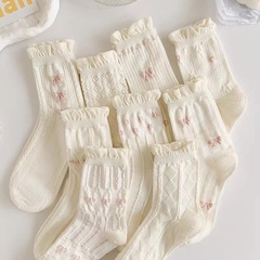 White lace edge knee-high socks, summer thin item, INS style JK cute sweet Japanese style 100% cotton bow tie wholesale