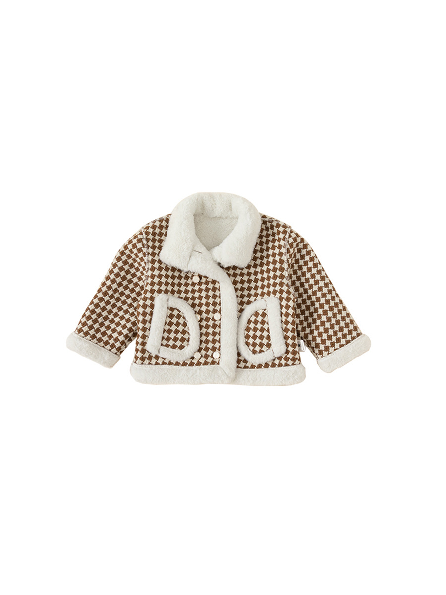 Babycity niños abrigo niñas retro Plaid invierno abrigo de piel engrosada ropa para niños Top DY23021