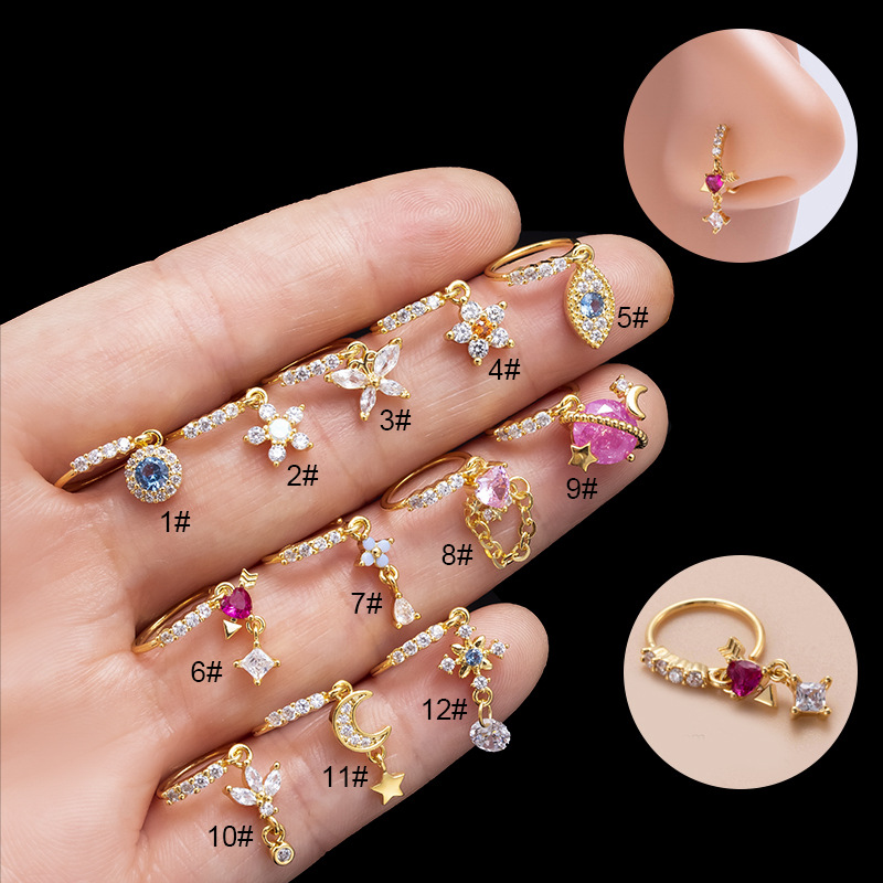 Ig Style Heart Shape Eye Butterfly Copper Plating Inlay Zircon Nose Ring display picture 1