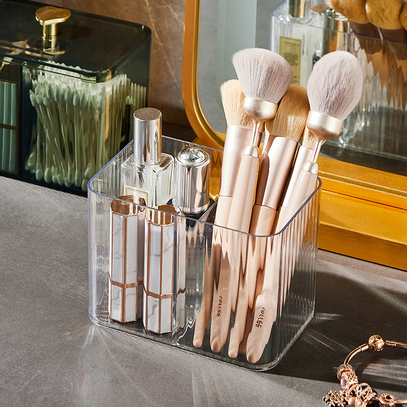 Caja de bastoncillo de algodón de escritorio luz de lujo de alta gama transparente creativo palillo titular hogar compartimento maquillaje algodón lápiz de seda