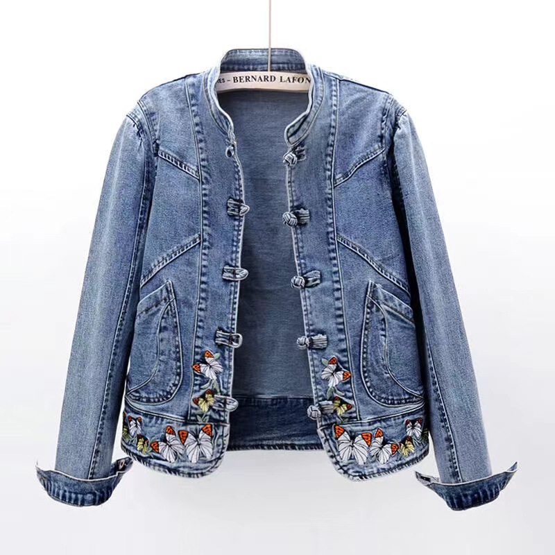 2023 Spring and Autumn New Chinese Style Embroidered Stretch Denim Jacket Women's Loose Retro Trendy Short Jacket Top Women 2023 Spring and Autumn New Chinese Style Embroidered Stretch Denim Jacket Women's Loose Retro Trendy Short Jacket Top Women