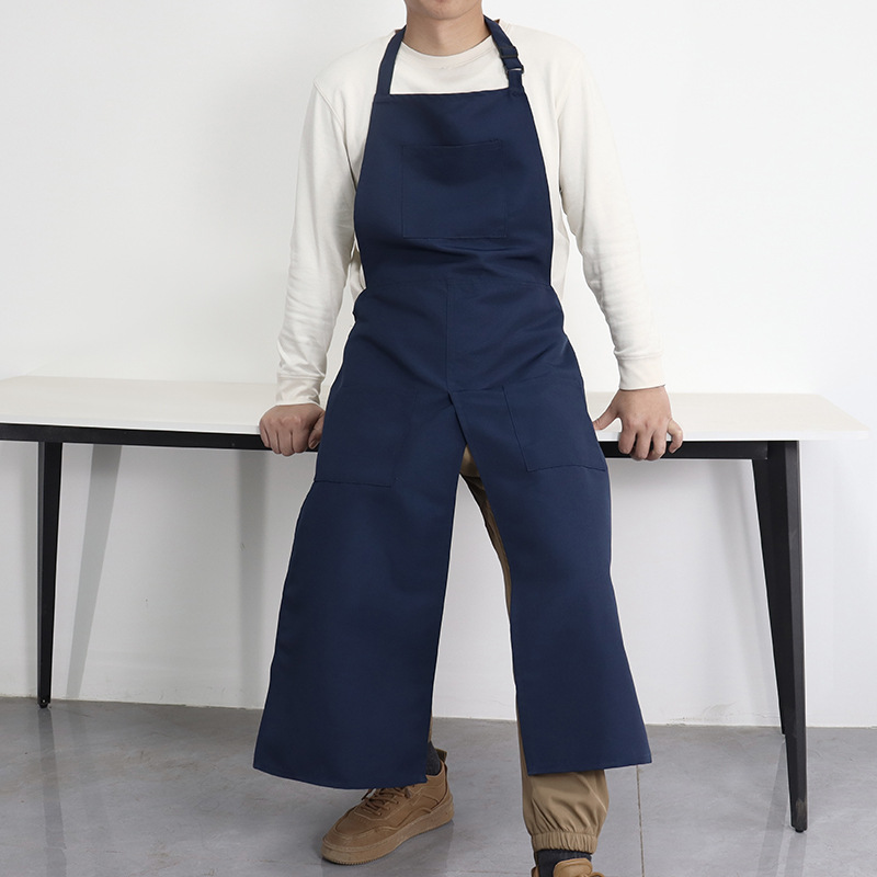 Transfronterizo Amazon delantal de lona personalizado logotipo bifurcado pantalones cuello colgante ajustable pintura delantal de ropa de trabajo