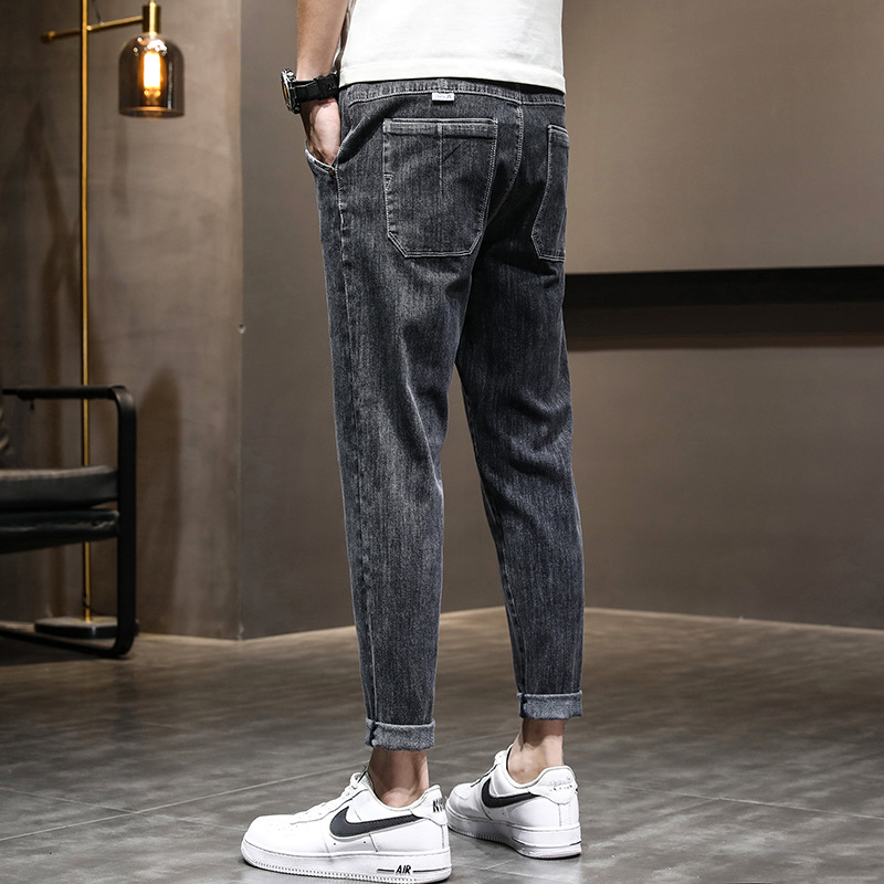 Spring 2021 New Size Men's Korean Edition Hong Kong Style Trend Loose Cropped LittleFoot Junior Jeans Men's Pants