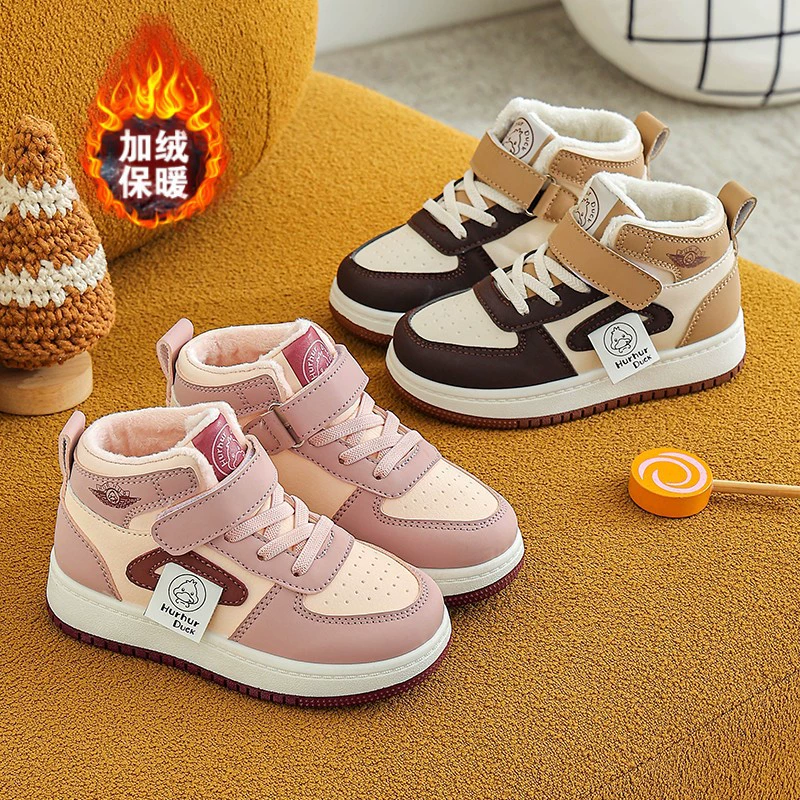 Детская обувь Little Yellow Duck. Обувь для девочек. Детская спортивная обувь с высоким берцем. Новинка 2025 года. Осень и зима. Новая обувь для девочек. Бархатная хлопковая обувь.