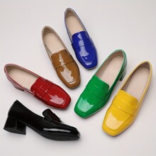 R 93040 Square Toe Chunky Heel Loafer Shoes ��ͷ�ָ��ָ�Ь