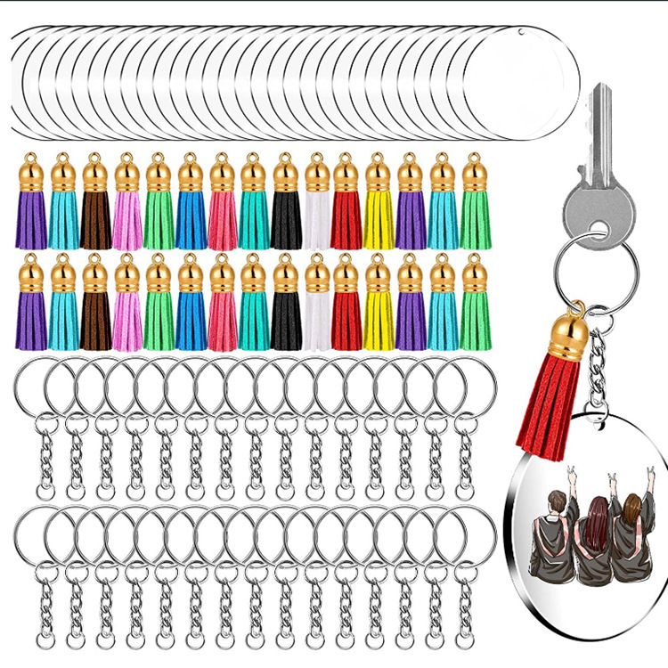 Amazon vinyl acrylic keychain cross-border hot DIY decorative pendant round high transparent crafts