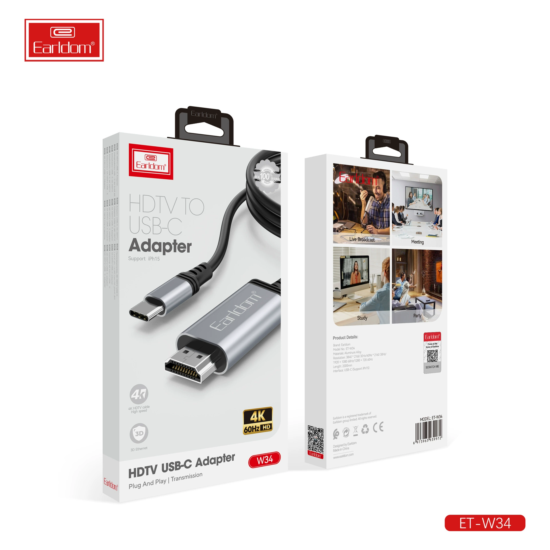 Кабель Type-C к HDMI, сценарий экран, компьютер, ТВ, мобильный телефон, один экран, USB-C к HDTV, видеокабель 4K60Гц