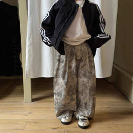 蓝钰26春季新品韩国童装中小童男童棉布做旧腰果花宽松气球裤长裤