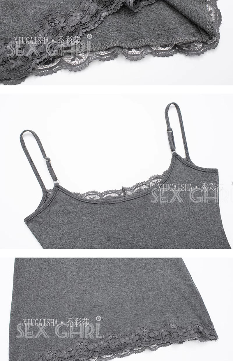 Xiuaisha Lace Suspender Skirt Pajama Set – Sheer Babydoll Style, One Size, Black — detail image 30