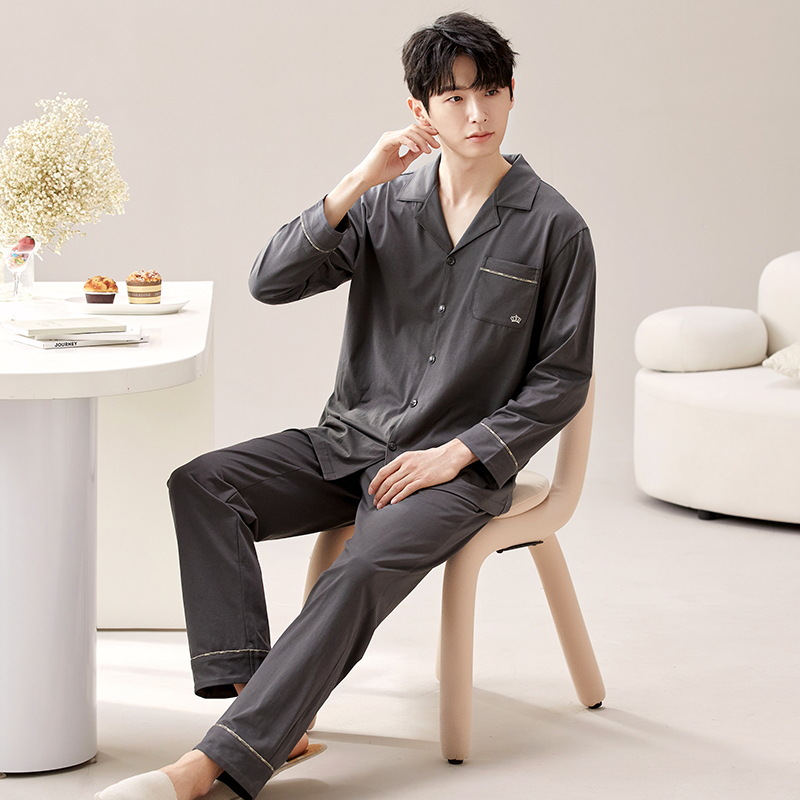 2024 primavera nuevos pijamas de los hombres de mediana edad y ancianos de algodón cardigan jóvenes pantalones de manga larga ropa en el hogar traje casual