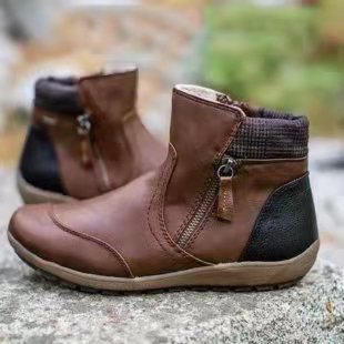 In stock independent station European and American plus size short Martin boots 2024 autumn and winter new double zipper flat Martin boots wish