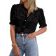 Cross-border Europe and America Amazon 2024 New Fashion Jacquard Lace Women's Solid Color Casual Shirt