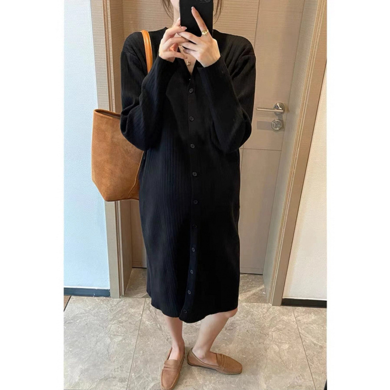 哺乳衣外出辣妈款春秋打底毛衣时尚排扣孕妇装宽松显瘦喂奶连衣裙|undefined