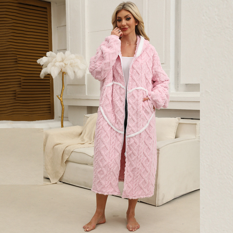 Winter Warm Casual Hoodie Long Zipper Jacket Double-sided Cotton Velvet Cookies Twisted Jacquard Plush Home Clothes Winter Warm Casual Hoodie Long Zipper Jacket Double-sided Cotton Velvet Cookies Twisted Jacquard Plush Home Clothes