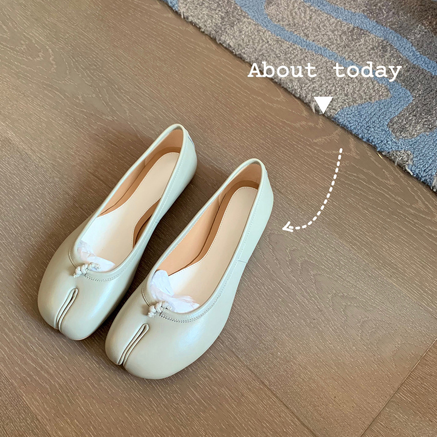 Versión de cuero de vaca ~ brisa tardía suave zapatos de cuero de dedos zapatos de pezuña de cerdo de mujer zapatos planos poco profundos zapatos de cuero pequeño