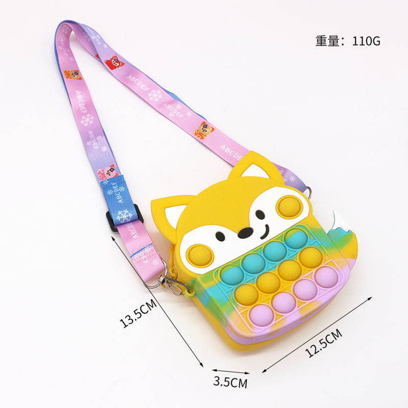 Bolso bandolera infantil de silicona con diseño de zorro, novedad 2025, disponible en stock, con monedero de burbujas de doble cara y cartera de silicona.