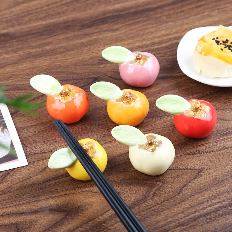 Peach Blossom Good Fortune Ceramic Zakka Home Chopstick Holder Peach Chopstick Rest Small Ornament Hotel Dining Table Centerpiece Craft