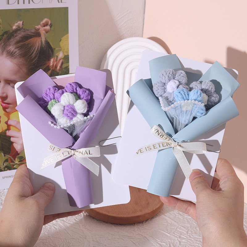 Creative 3D Bouquet Greeting Card, Handmade Puff Flower Bouquet, Mother's Day Card, Knitted Cross-Border Teacher's Day Gratitude Card