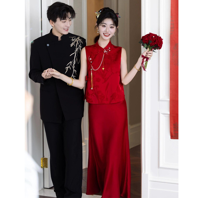 New Chinese-Style Engagement Dress, Qipao, Toast Dress for the Bride, 2026 New Model, Red Morning Robe, High-End Casual Wear for Women New Chinese-Style Engagement Dress, Qipao, Toast Dress for the Bride, 2026 New Model, Red Morning Robe, High-End Casual Wear for Women
