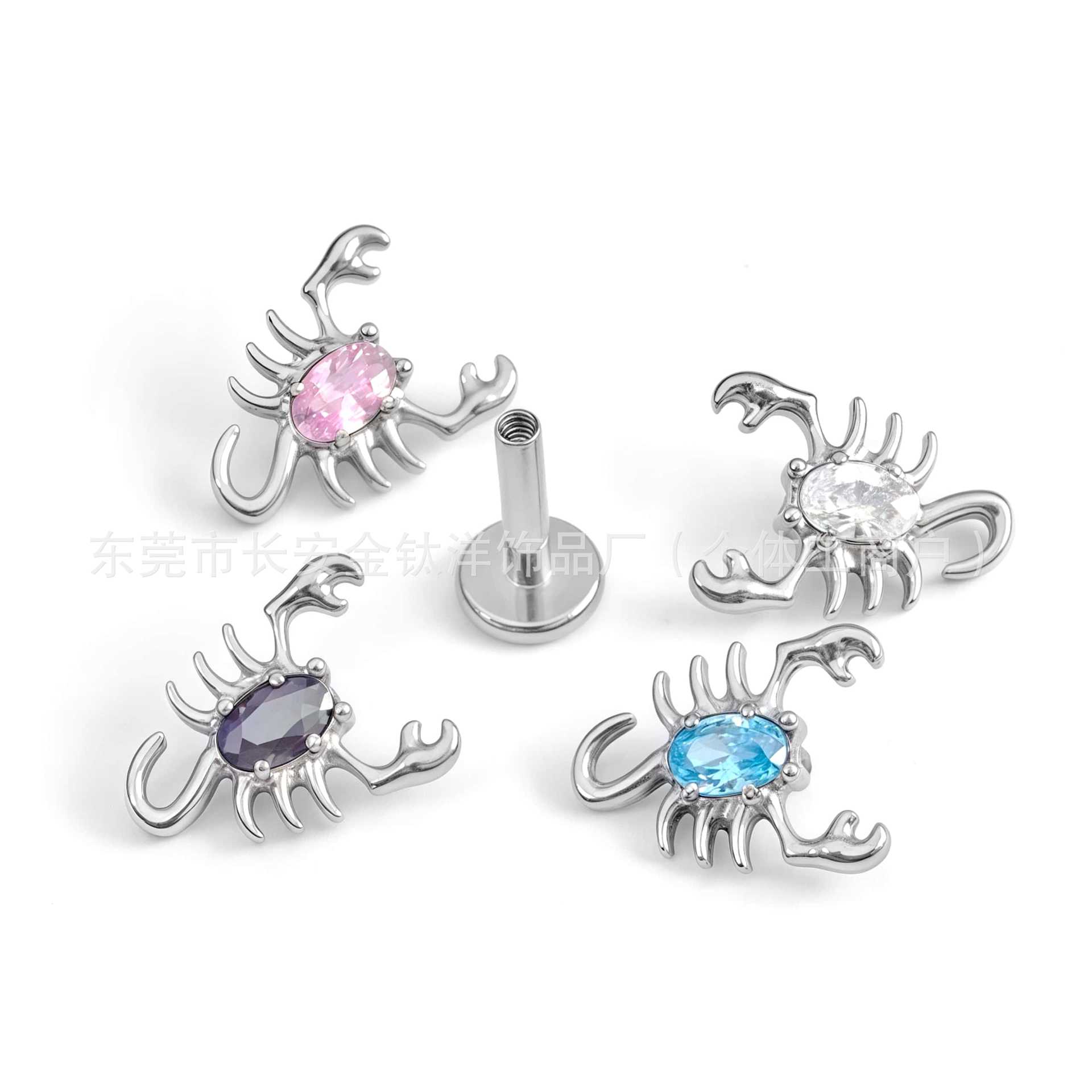 F136 Titanium Scorpion Stud Earrings with 5A Zirconia - Lip Nose Cartilage Piercing Jewelry detail image 8