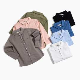 外贸男童衬衫工厂批发春秋宝宝全棉弹力洋气上衣休闲儿童纯棉衬衣