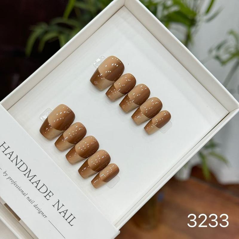 【純手作りのつけ爪29-32】ロングフレンチキャットアイパッチ付け爪、取り外し可能なネイルアートコレクション|undefined