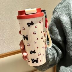 高颜值水杯塑料吸管杯小众可爱小狗咖啡杯ins风双饮学生杯子简约