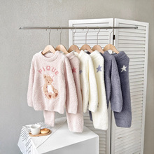 25gp可爱新品半边绒晚安小熊儿童女士情侣软绵绵卡通家居服睡衣套