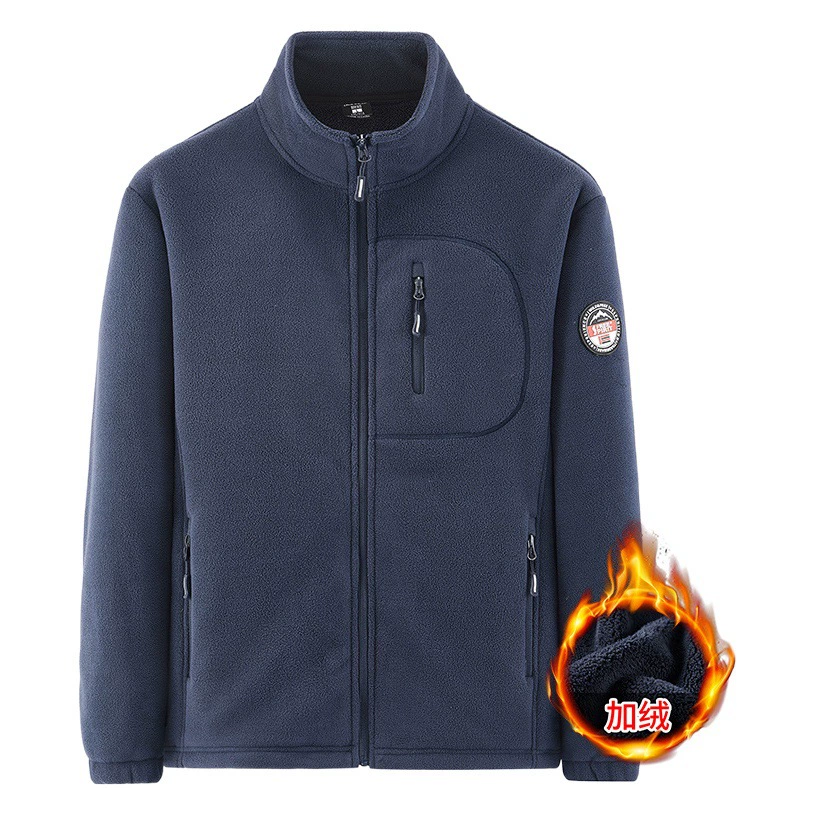 Фархатная куртка мужской осенне-зимний флисный кардиган с бархатным утолщением мужской средний возраст воротник теплый куртка топ