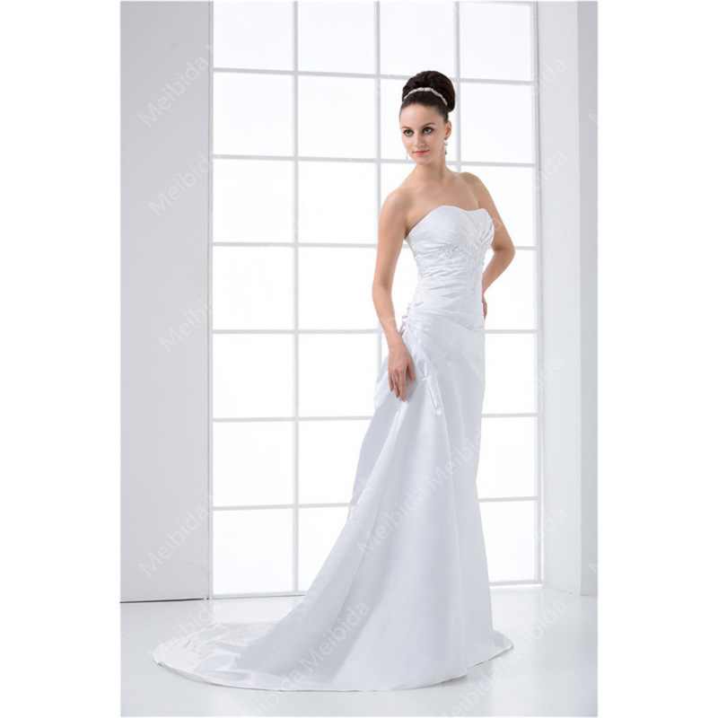 New Satin Bride Wedding Dress European and American Style Wedding Dress Formal Occasion Prom Party Dress Sewn Beads