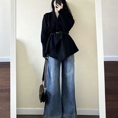 高级感收腰气质针织毛衣外套女2025新款秋冬纯色中长款外搭开衫厚