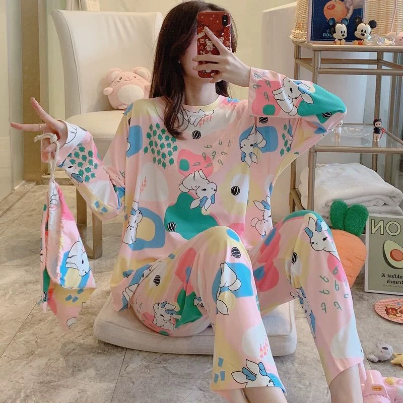 Pijamas de manga larga para mujer, primavera y verano, con diseño de gato de dibujos animados, novedad 2025, conjunto de ropa de estar en casa para otoño e invierno, estilo influencer de internet.