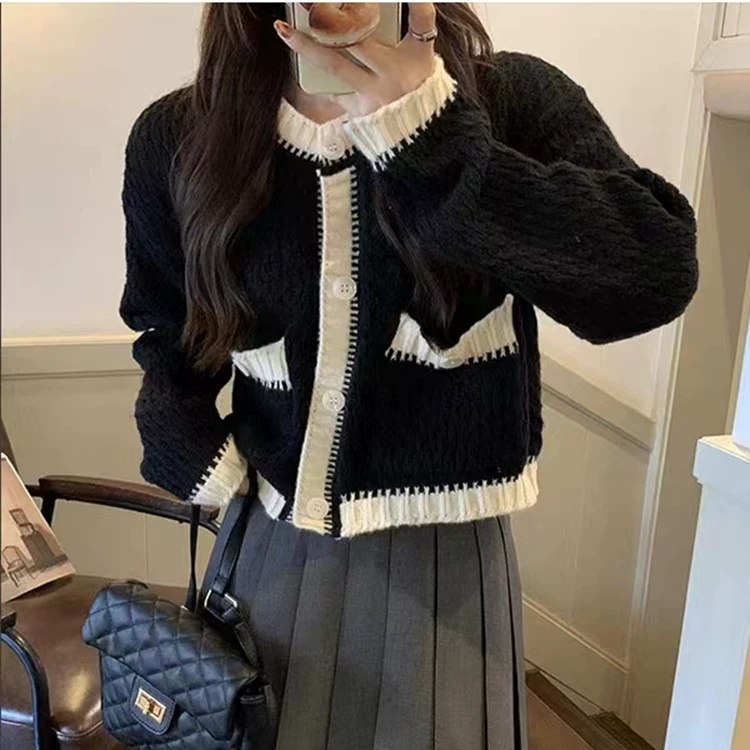 Осенний вязаный цветной кардиган, короткий свитер, жакет, 2023 год, стиль Chanel, стиль высокого качества, яркий запоминающийся стиль