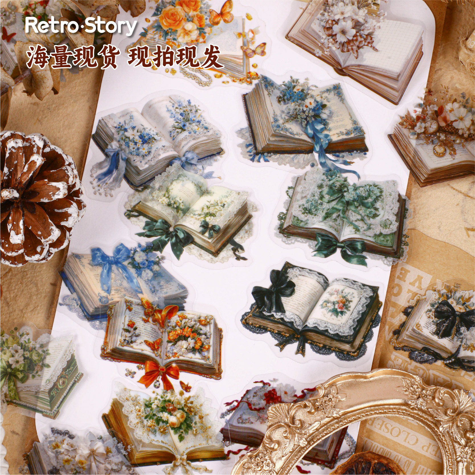 Retro Story Sticker Pack, Bookish Series, 6 Types of Decorative Collage Stickers for Journaling